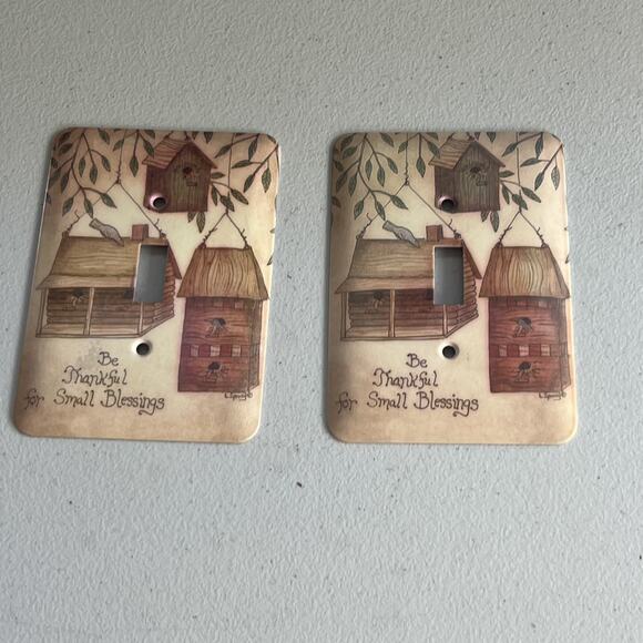 Vintage Light Switch Toggle Cover Plates L. Spivey Birdhouse Be Thankful - Picture 1 of 6
